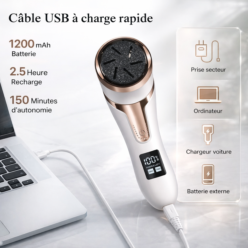 Râpe électrique aspirante rechargeable pour pieds